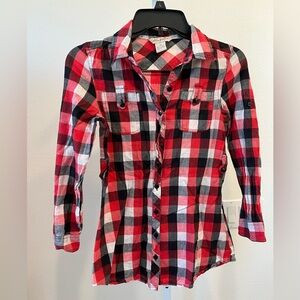Fun & Flirt Red and Black Plaid Button Down Shirt